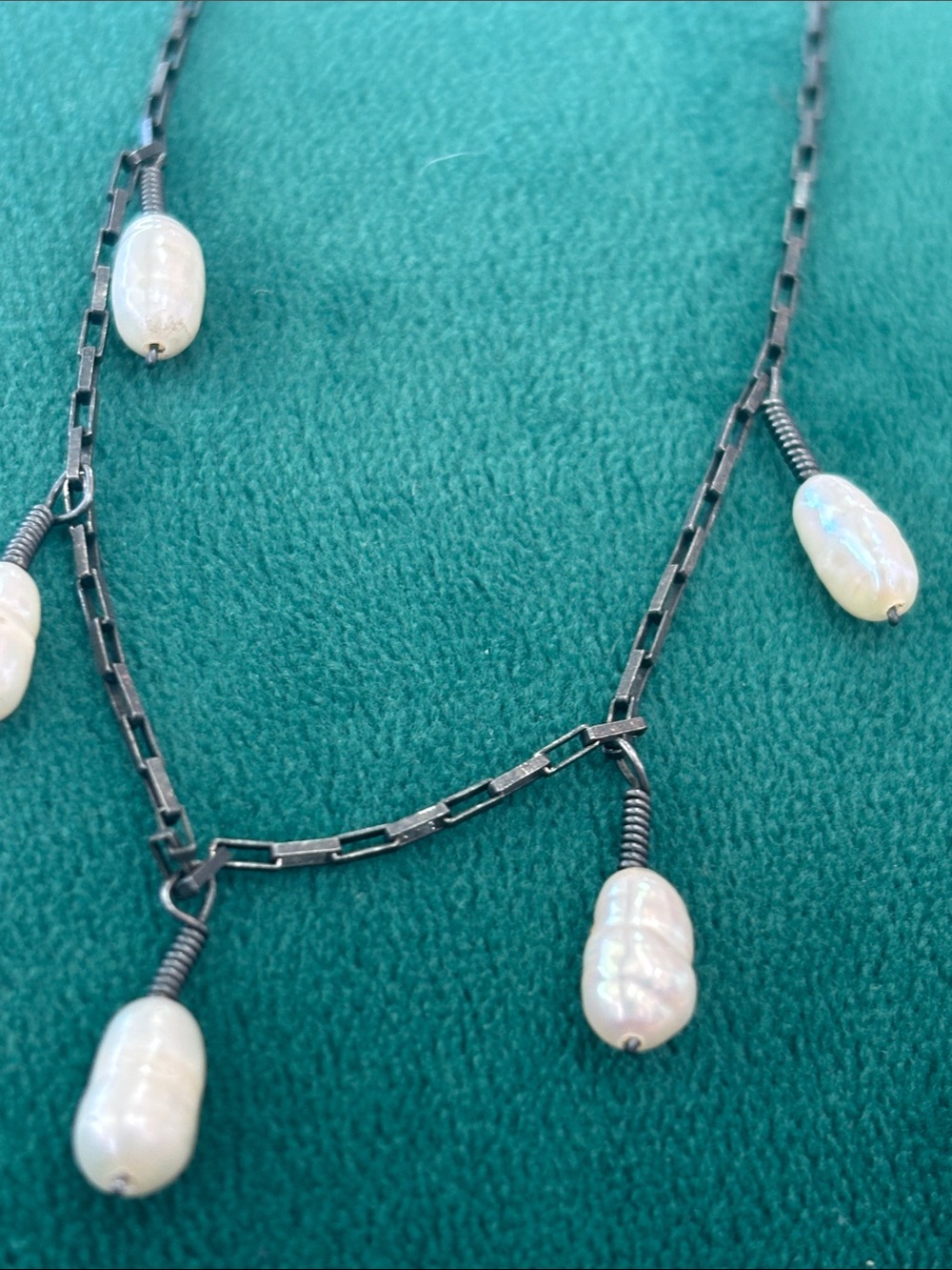 Freshwater Pearl Drop choker Necklace - White Pearls on tarnished Silver Chain